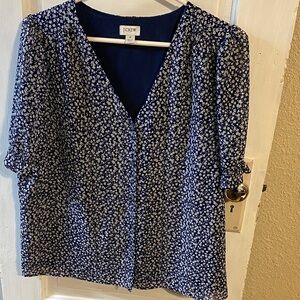 J. Crew Navy and White Floral Blouse